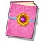 Gift decorated book with pink florid ornament isolated on a white background. Vector cartoon close-up illustration.