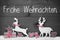 Gift, Deer, Heart, Snow, Frohe Weihnachten Mean Merry Christmas, Gray Background