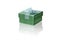 Gift green box, photo on a white background, with reflection and reflex. isolate close-up.