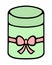 Gift in a green cylindrical box. Surprise tied in the middle with a pink ribbon with a bow