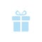 Gift icon. Cute blue surprise box. Present symbol. Vector illustration isolated