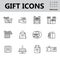 Gift icon set vector in simple outline style. Sign of the gift box. The package is tied with bow. Online donation for illustration