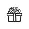 Gift icon. Simple present box with ribbon and bow. Hand drawing . Doodle style black ink.