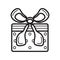 Gift icon vector in simple outline style. Sign of the gift box. The package is tied with a bow. Online donation for illustration.