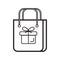 Gift icon vector in simple outline style. Sign of the gift box. The package is tied with bow. Online donation for illustration.