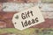 Gift Ideas message on a cloth gift tag