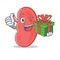 With gift kidney mascot cartoon style