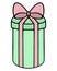 Gift in a long cylindrical box. Surprise in a rounded green package, decorated with a pink bow. Color vector illustration.
