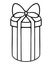 Gift in a long cylindrical box. Surprise in a rounded package, decorated with a bow. Doodle style