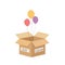 gift for orphans. open box with colored balloons