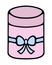 Gift in a pink cylindrical box. Surprise tied in the middle with a blue ribbon with a bow