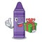 With gift purple crayon isolated with the character