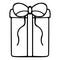 Gift in a rectangular elongated box. The surprise is decorated with a bow with ties. Doodle style