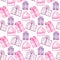 Gift seamless pattern. Seamless happy birthday or valentine pattern. Texture with pink gift-box