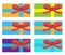 Gift set. Box gift set. Colored holiday boxes with ribbons, flat style. Vector illustration