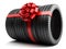 Gift set of tires wrapped ribbon and bow