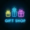 Gift shop neon sign. Signboard for store front