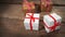 Gift, Smooth camera movement on old wooden table, floor christamas