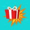 Gift surprise of happy wow present with boom effect vector illustration flat cartoon trendy design  image