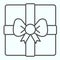 Gift thin line icon. Present box with ribbon bow. Christmas vector design concept, outline style pictogram on white