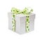The gift tied by a green ribbon in peas