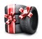 Gift tires and ribbon red