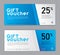 Gift Voucher template, Sale banner, Horizontal  layout, discount cards, headers, website, blue background, vector