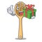 With gift wooden fork mascot cartoon