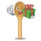 With gift wooden spoon mascot cartoon