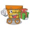 With gift wooden trolley mascot cartoon
