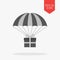 Giftbox on parachute icon, bonus concept. Flat design gray color