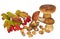 Gifts of autumn forest: mushrooms, nuts, berries viburnum