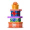 Gifts with bows and ribbons. Stack of color present gift boxes