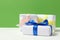 gifts on a colored background. Holiday, giving presents, birthday.