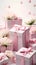 Gifts for March 8th, Mothers day, Pink Present boxes background, copy space