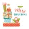 Gifts stack Christmas postcard pile of gifts. Heap presents Many gift box Christmas large pile christmas presents vector