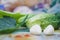 Gifts of a warm summer. Green crispy cucumbers close-up on the table