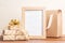 Gifts wrapped in natural craft paper with photo frame