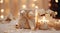 gifts and wrapping paper on a background with a candle