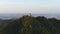 Gifu castle and city in background, Aerial pan shot at sunrise