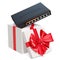 Gigabit Ethernet switch inside gift box, gift concept. 3D render