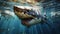 A Gigantic Great White Shark In Crystal Clear Water with Caustic Reflections Background