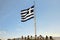 A gigantic Greek flag on the Athenian Acropolis