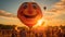 A gigantic, grinning sun balloon casting a warm glow over a cheerful summer festival