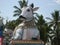 The gigantic Idol of Nandi,the Bull God, outside a Shiva Temple in South India