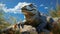 Gigantic Iguana On Rock: Realistic Daz3d Desktop Wallpaper