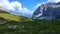 Gigantic Mountain view in brenta dolomites. Enormous Rock Formation on a nice sunny summer day while hiking