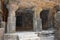 Gigantic pillars of Cave No. 1, Elephanta Cave, entrance towards Shiva Linga at Elephanta Island