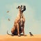 Gigantic Scale Dog Portrait In Desert With Butterflies