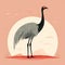 Gigantic Scale: Oriental Minimalism Cartoon Of Emu In Desert